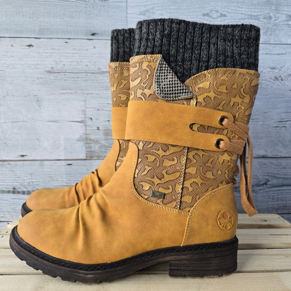 Rieker Dominika Water Resistant Winter Fall Mustard Yellow Boots Size 38 NEW - Picture 6 of 14
